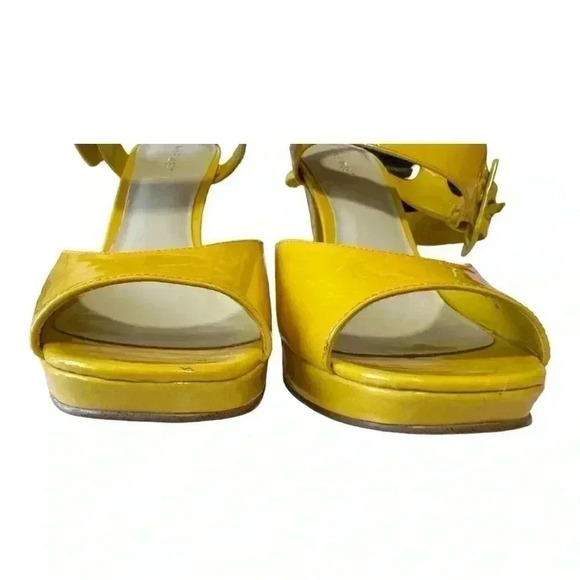 Vintage NINE WEST NW Front Time neon yellow strappy buckle platform size 8 - Picture 13 of 15